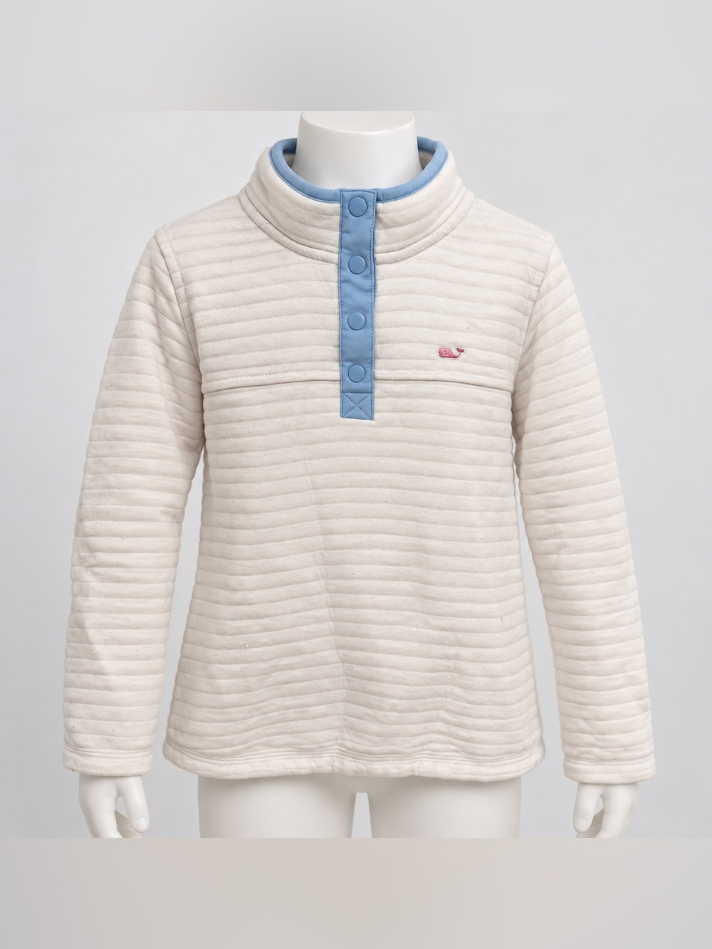 Vineyard Vines White Quilted Pullover with Light Blue Snap Placket